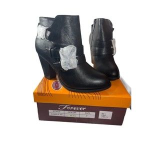 Forever Women's 7 Camila-64 Buckle Strap Chunky Heel Ankle Riding Booties Boots